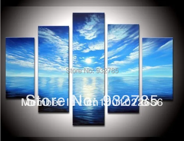 100 Hand Painted Blue Sky White Clouds Ocean Landscape Oil 100 Hand Painted Blue Sky White Clouds Ocean Landscape Oil Painting On Canvas 5