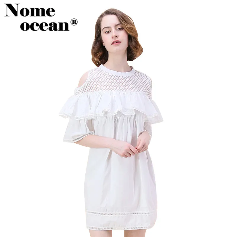 Sweet Gauze Patchwork Women Dresses Cold Shoulder Cut Out A
