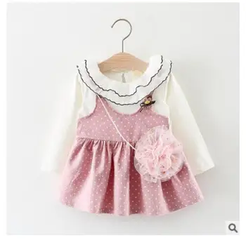 

2018 spring new girl princess dress female baby long-sleeved gauze then plum dress pink white nice free delivery