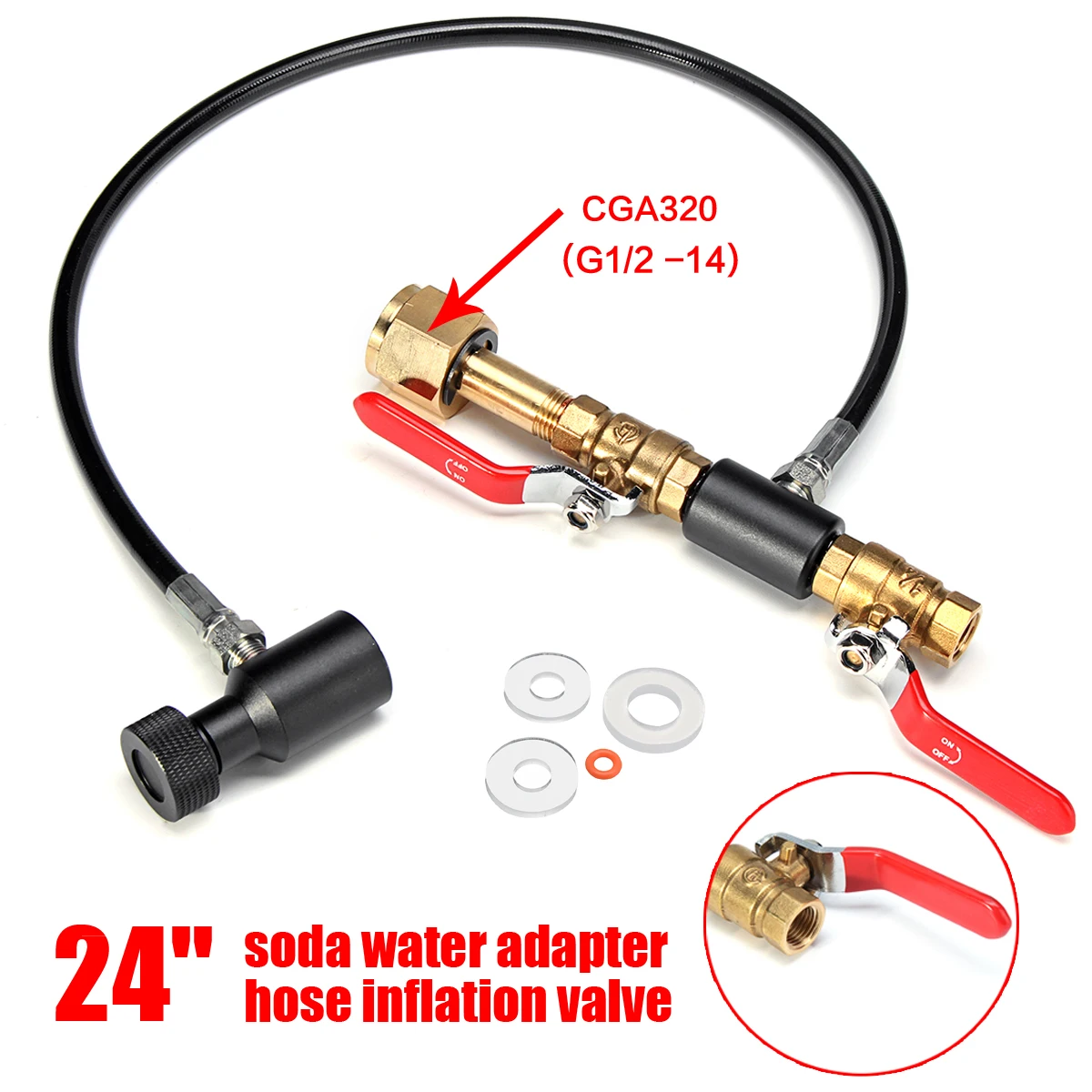 

24" Soda Stream External Hose Soda Club Tank/Cylinder Refill Station Filling Charging Adaptor with CGA320 Connector