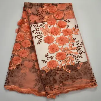 

2018 high quality african lace fabric french tulle lace fabric 3d applique nigerian lace fabrics beaded XYB21805
