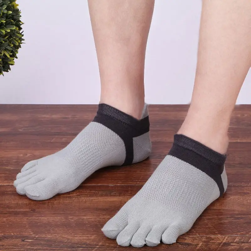 

Men Summer Mesh Breathable Five Finger Boat Socks Low Cut No Show Contrast Color Patchwork Toes Separated Cotton Hosiery