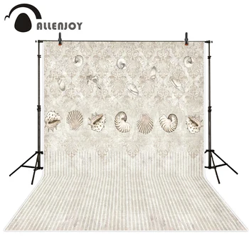 

Allenjoy shell photography background summer sea retro damask stripes backdrop photo studio photocall photobooth custom newborn