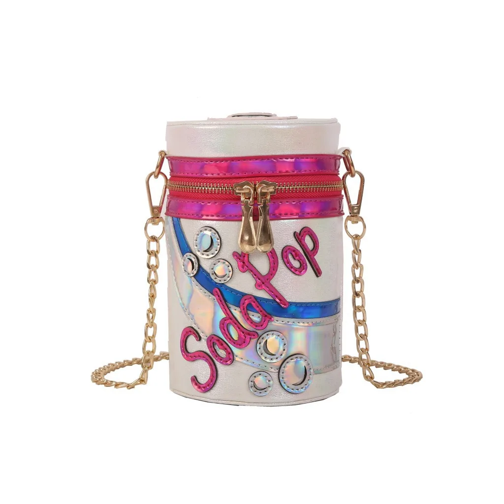 

Women's Chain Bag Korean Version New Single Shoulder Bottle Shape Bling Bling Girls' Crossbody Bag Cute Cans Design Bag