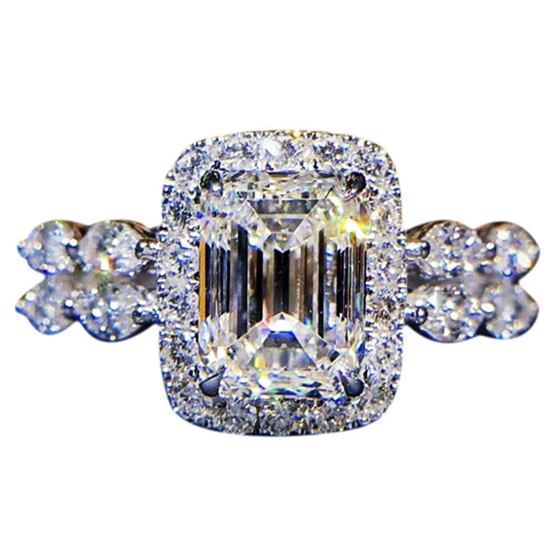 Модное кольцо, большие квадратные кольца с белым цирконием для женщин, ювелирные изделия с кристаллами, свадебный подарок на помолвку, роскошные кольца принцессы