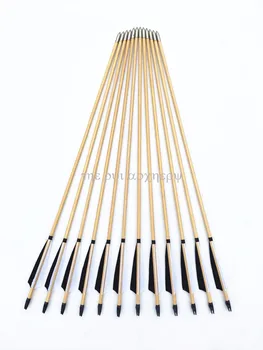 

32inch 6/12/24pcs Wooden Arrows Traditional Target Arrow Turkey Eagle Feathers Fletched with Field Points Tips for Hunting