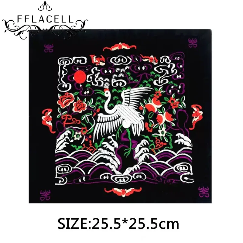 FFLACELL Red crowned Crane Bird Patch Embroidery Patches For Clothes