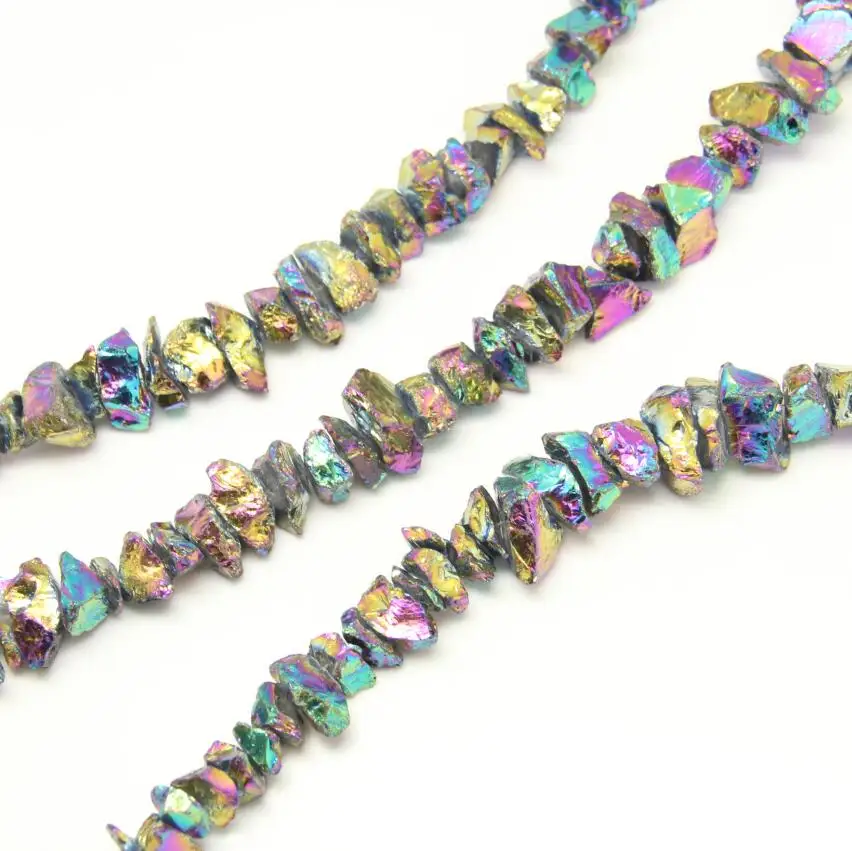 15.5inches/str Natural Quartz Titanium Rainbow Loose Beads Necklace,Chips Raw Crystals Center Drilled Nugget Pendants Findings
