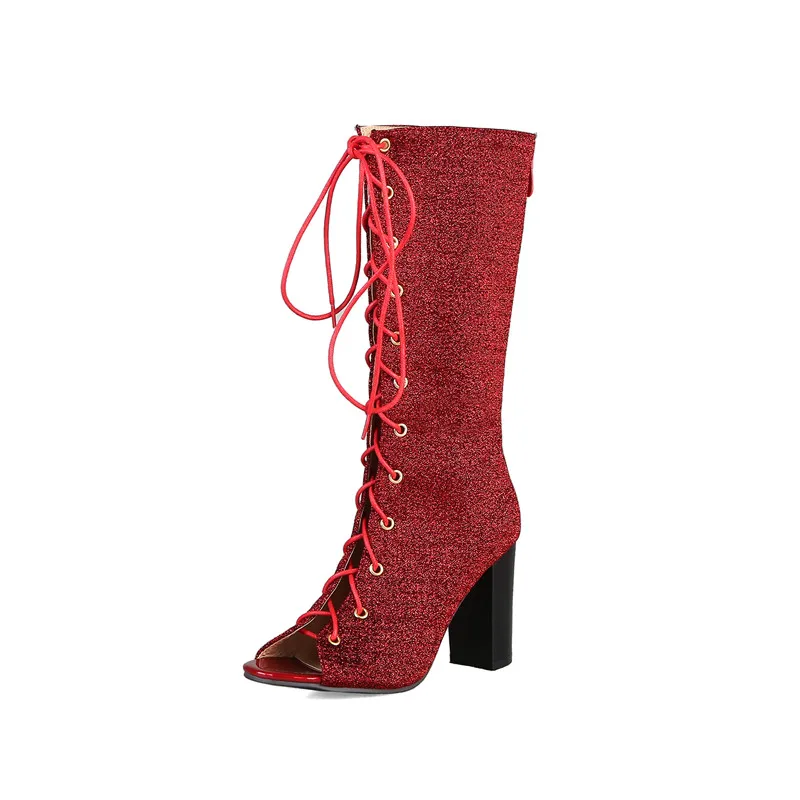 Новые летние женские сандалии пикантные сандалии-гладиаторы женские туфли-лодочки босоножки на высоком каблуке со шнуровкой zapatos de mujer - Цвет: Red