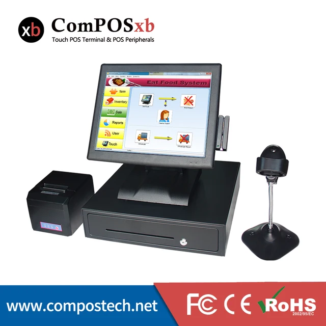 Cheap 15 inch Touch Screen POS Terminal restaurant supermarket bill payment machine with 80mm thermal printer cash drawer all in one