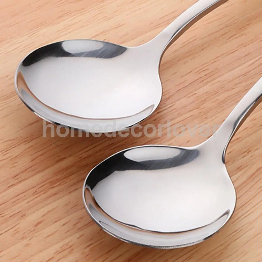 Stainless Steel Dinner Spoons Round Spoon Use for Home Kitchen Restaurant Cafe Tea Ice Cream Soup Spoon 11/ 12/ 15/ 18cm Select