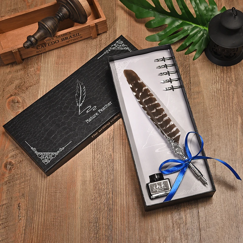 Peacock Feather Pen Set Birthday Gift Metal Fountain Pen Luxury Gift Box Set Writing Dip Water Pen English Calligraphy Pen 5 Nib metal jeweled peacock desk desktop business card holder stand jeweled peacock bird display trinket small treasure holder case