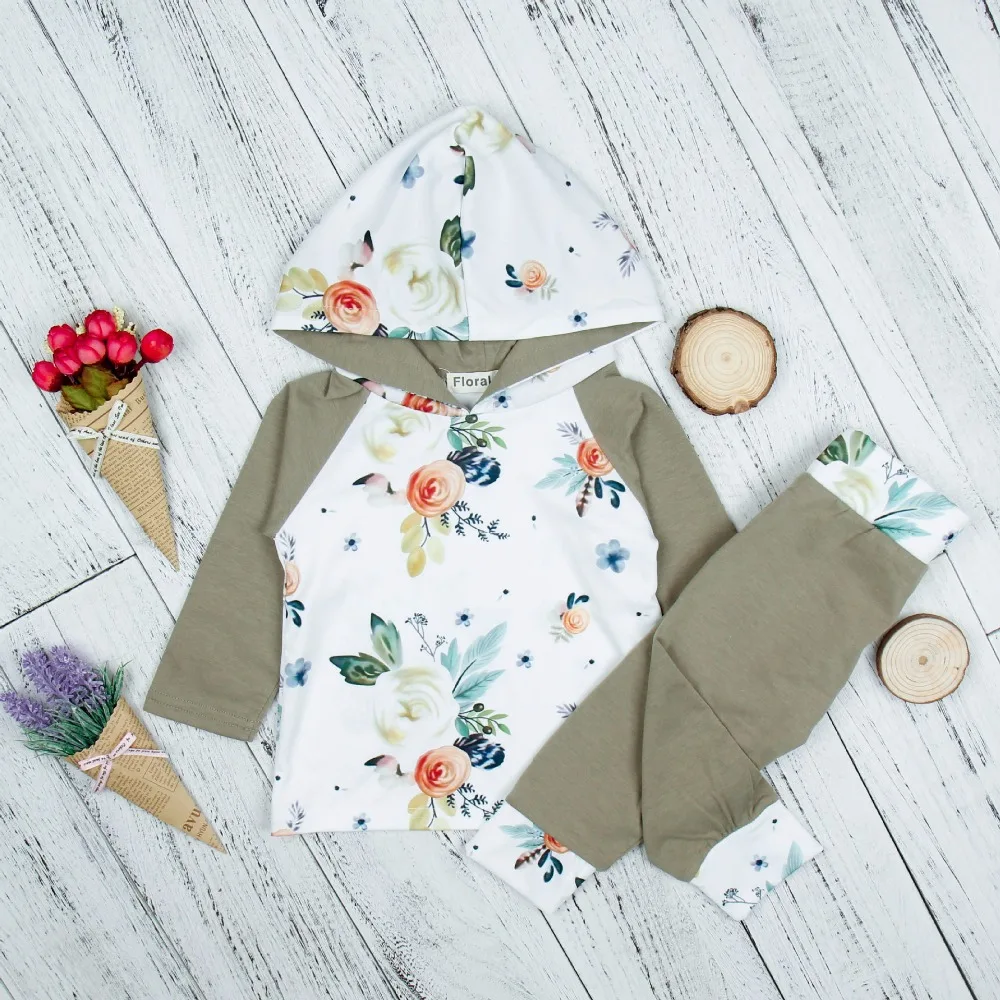 2018 Best Sell Infant Girl Clothes 2 Pcs Flower Printing Long Sleeve