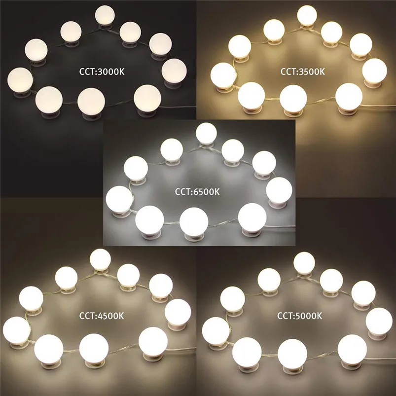 DIY 10LED Dimmable Vanity Mirror Lights Kit Bulbs for Makeup Hollywood Mirror String Light Home Decoration Luces 30MR0602