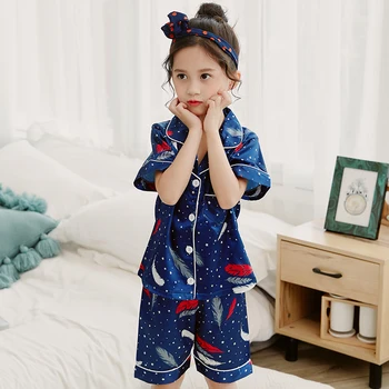 

Silk Girls Pajamas Sets 2020 Summer Short Sleeve Children's Sleepwear Set Silk Pajamas Girls Pyjamas Sets for Kids Nightwear