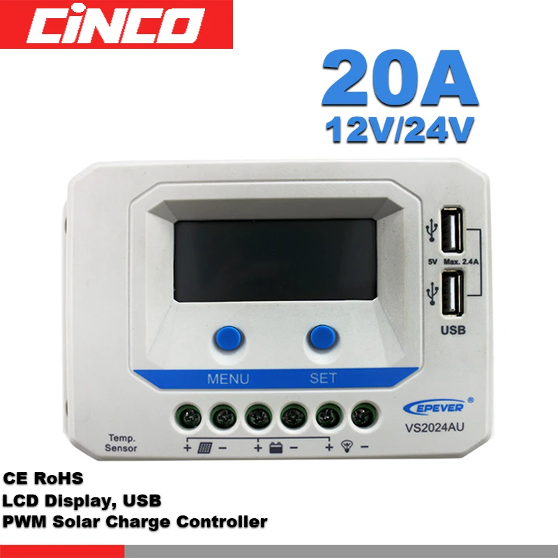 Контроллер заземления VS2024AU 20 А 12/24 в с ЖК дисплеем|charge controller|charge cablecontrol chemistry |