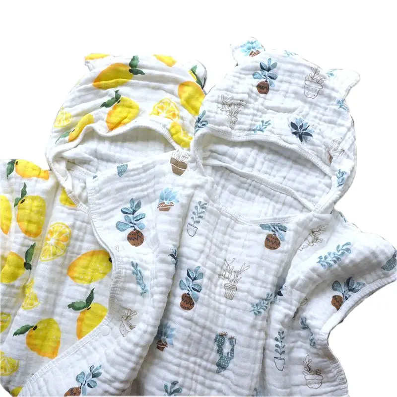 

Muslin Cotton 6 Layers Baby Bath Towel Child Beach Towel Cape Cloak Ins Patterns For Girls Boys