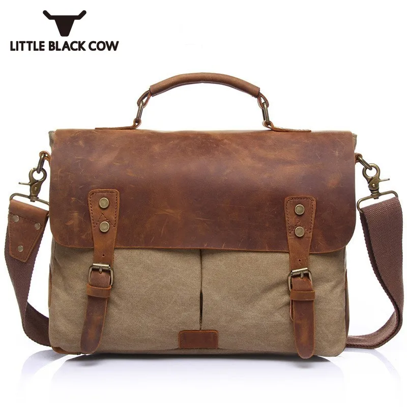 

Retro Canvas Briefcases Men Brand Leather Luxury Handbag Shoulder Bag Male Crossbody Bags Travel Tote Bolsos Hombre 6 Colors