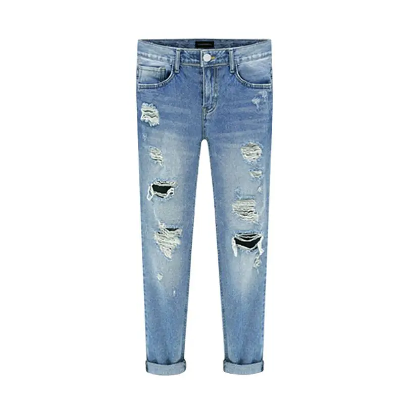 

Drop Shipping Pencil Pants For Women 2017 Women Hole Denim Zipper Casual Ripped Jeans Skinny Vintage Pocket Fit Size