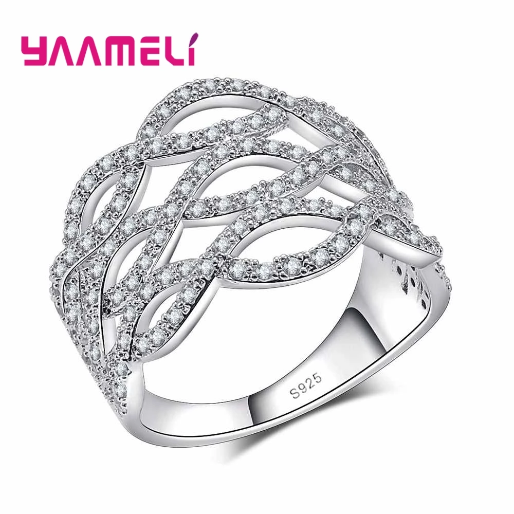 

Classic Elegant Geometric Pattern Crystal Stone Ring For Women Birthday Gift Wedding Ceremony 925 Sterling Silver