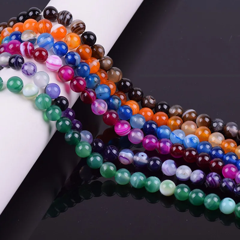 

6 8 10 12 Mm Orange Rose Red Purple Green Blue Gray Stripe Onyx Natural Stone Beads For Jewelry Making Diy Bracelet
