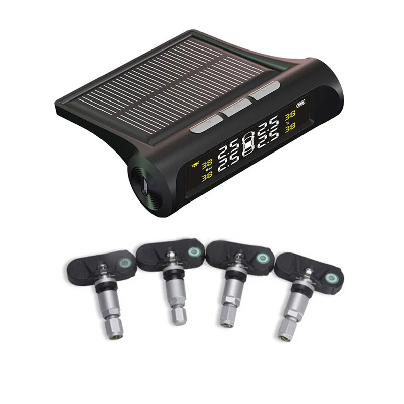 

Solar Wireless TPMS Car Tire Pressure Monitoring Digital LCD Display Auto Security Alarm Systems + 4 External Sensors