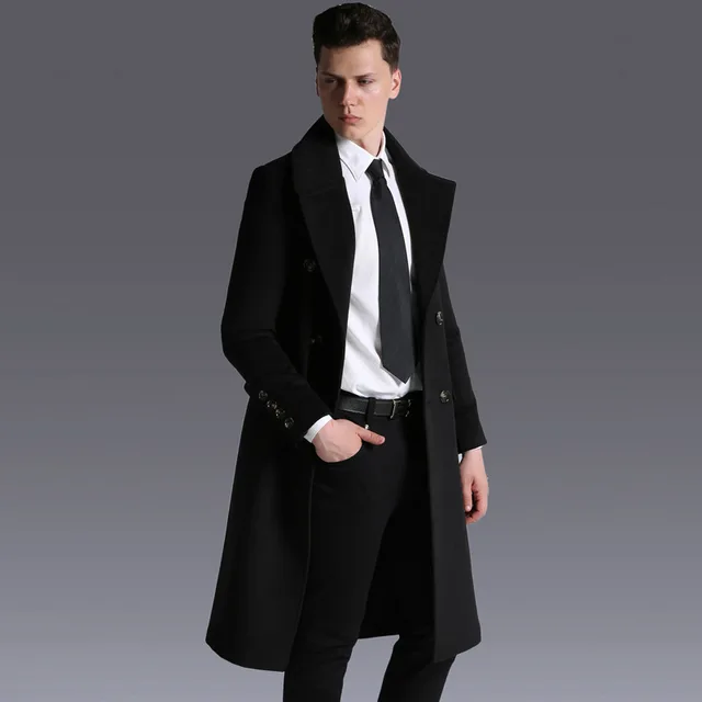 2018 New High Quality Winter Wool Blends Long Trench Coat mens Overcoat ...