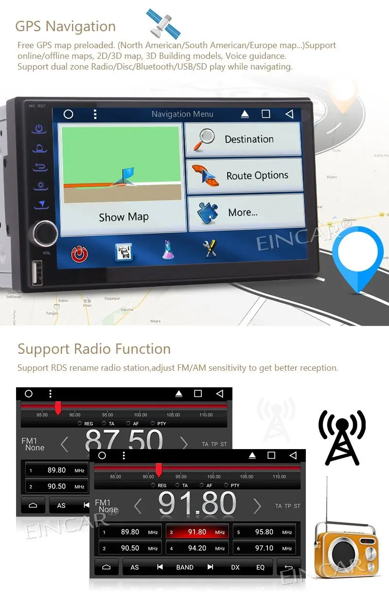 Top Android 7.1 Car NO DVD gps Player Stereo Radio Receiver with GPS Navigation steering wheel controls Car Audio with Backup Camera 2