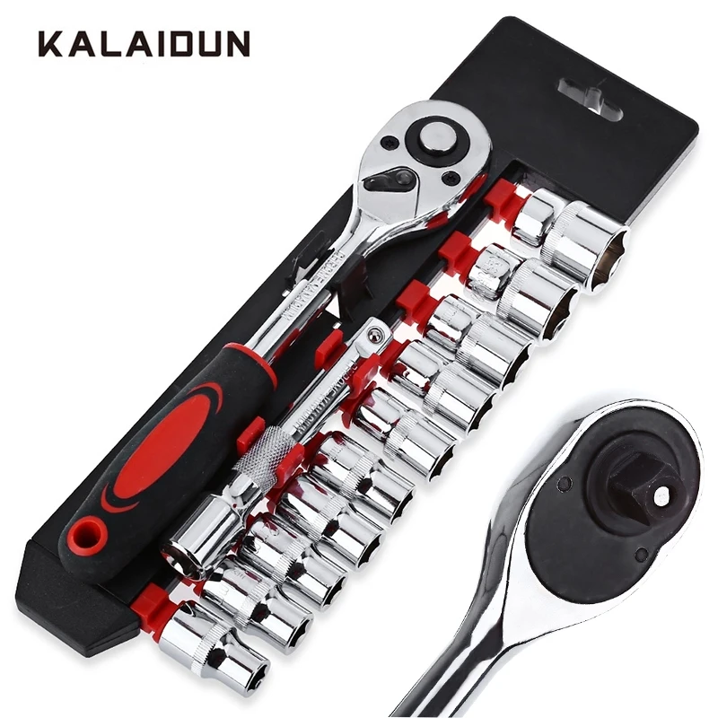 KALAIDUN Socket Wrench Kit 12Pcs 14-Inch Ratchet Wrench Bicycle Motorcycle Car Repairing Tool Set Common Sockets hand tools1