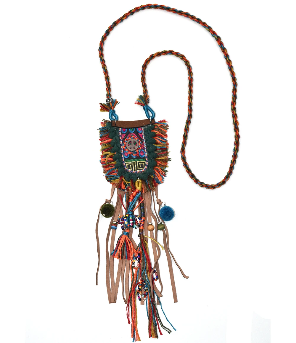 2017 New Bohemia Ethnic Pompons pendants Necklace handmade long fringe tassel Pendants Necklace