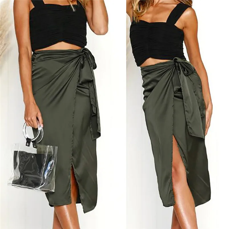Women Sexy England Solid Split Bow Bandage Evening Party Skirtk Fashion Elastic High Waist Office Lady Bodycon Skirts N15#N (4)