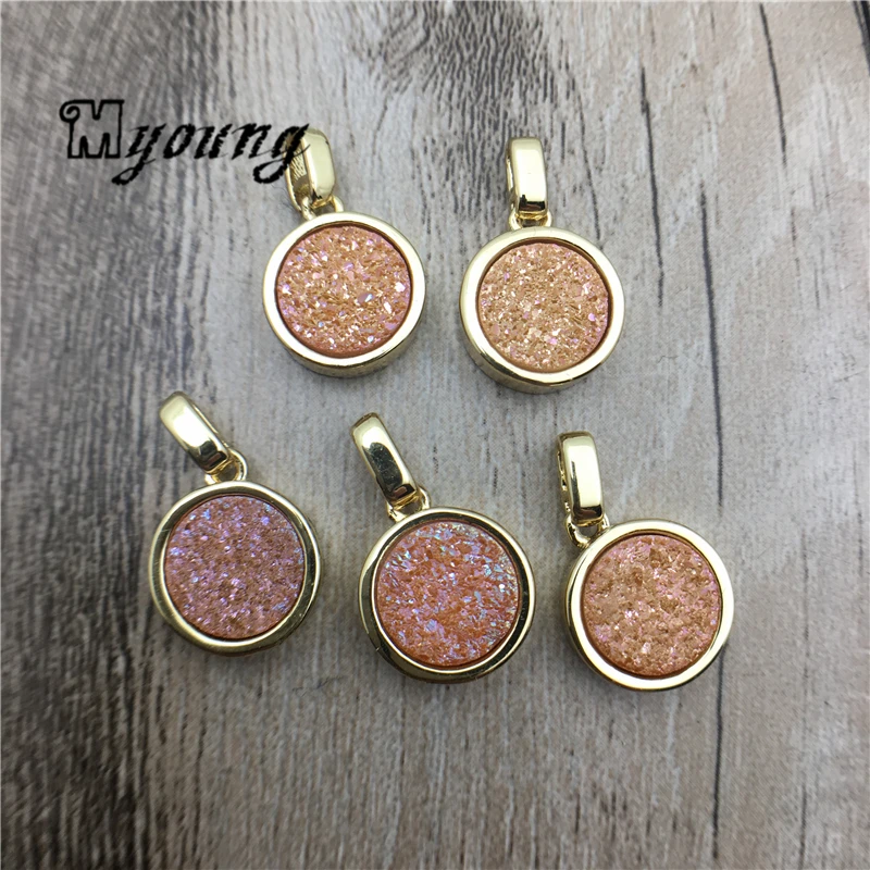 Rodada de Quartzo de Titânio Encantos para a Jóia Ágatas Druzy Encantos Titanize Drusy Diy My1787 6 High Quality Joias e Acessórios