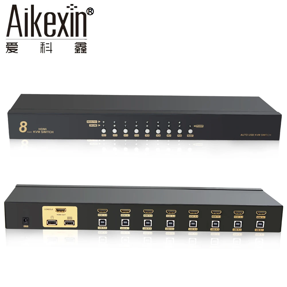 

8 Port HDMI Switch Aikexin 8x1 HDMI KVM Switch,USB2.0 KVM Switch Support Switch by Button Keyboard Auto Scan USB/PS2 Port 1080P