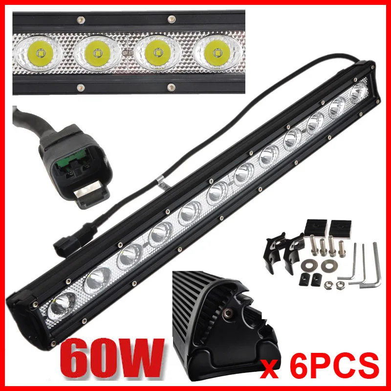 

6PCS 20" 60W CRE 12LED*5W Driving Work Light Bar Offroad SUV ATV 4WD 4x4 Spot / Flood Combo Beam 9-32V 5400lm IP67 Single Row