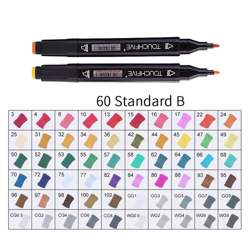 TOUCHFIVE 168 цветов художественные Маркеры Набор ручек с двойной головкой ручка для рисования манга маркер для окрашивания выдвижных ящиков поставки Студенческая ручная краска - Цвет: BLACK-60STANDARDB