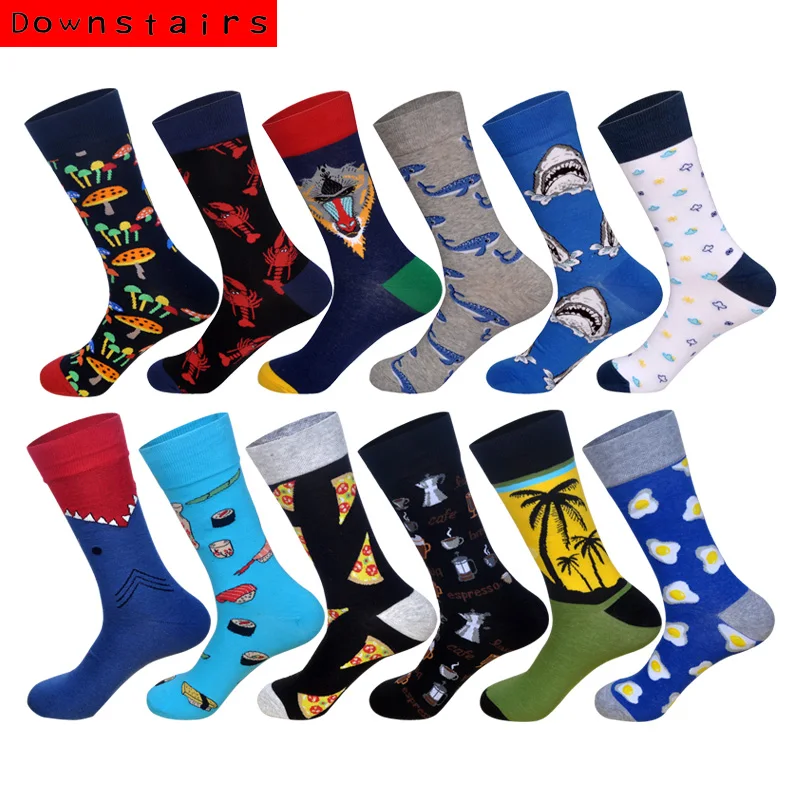 Мужские носки из хлопка, 12 пар/лот, хип-хоп, забавный рисунок, тренд, уличная одежда, подарки для мужчин, счастливые носки Skarpety Meskie - Цвет: Lot H