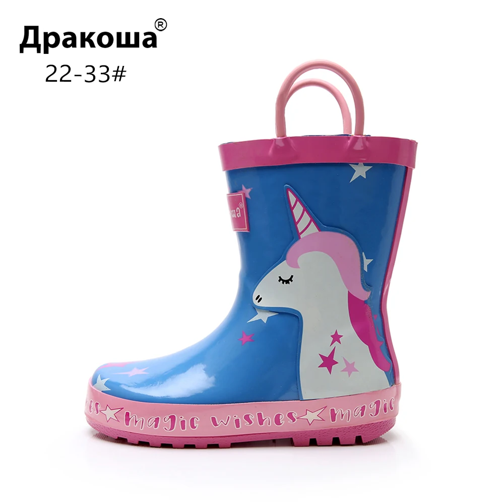 

Apakowa Boys Girls Cartoon Dinosaur Unicorn Rubber Rainboots Baby Little Kids Water Shoes Waterproof Non-slip Ankle Rain Boots