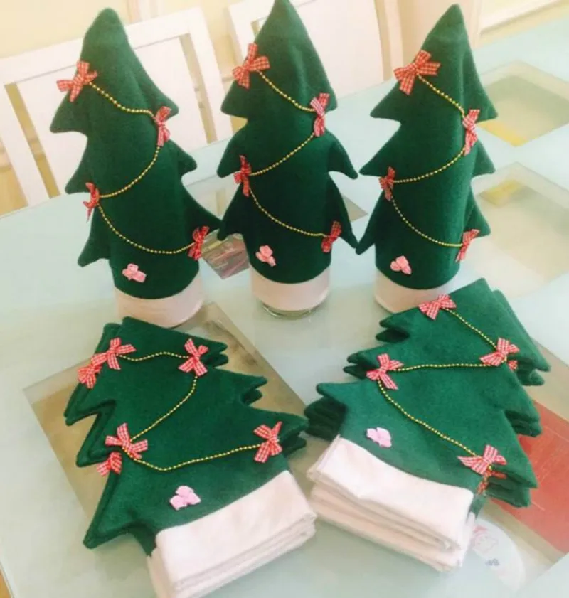2 Pcs Christmas Tree Modeling Bottle Sets Wine Covers Bags Gifts Dinner Decoration for Home Party Decor 5ZHH128 | Дом и сад