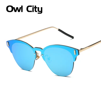 

Rimless Sunglasses Women Cat eye Brand Designer Fashion Alloy Frame Mirror Flat Panel Lens Summer Shades UV400 Eyewear