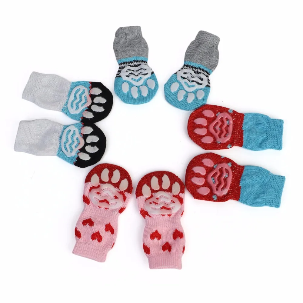 Dropshipping 4pcs/set Socks For Dogs Indoor Pet Cat Shoes Soft Cotton Anti-slip Knit Weave Warm Skid Bottom Products For Animals