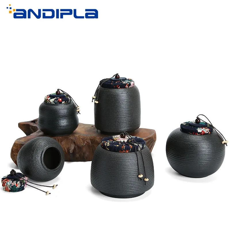 Black Zen Japanese Style Vintage Coarse Pottery Tea Cans Ceramic