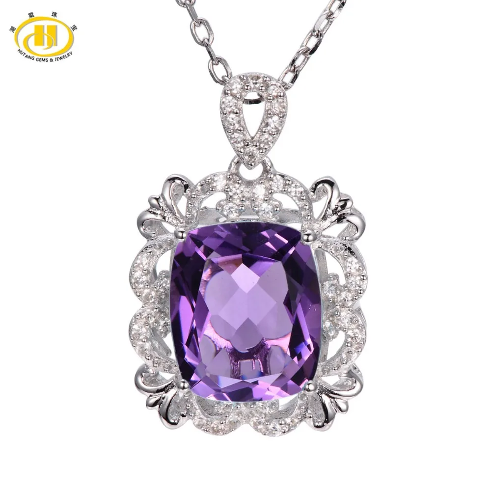 Винтажные 5.26ct натуральный Brazlian Аметист одноцветное 925 Серебряный кулон ожерелья