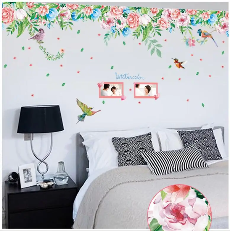 

New Arrival Large Size 170*55cm Flower Bird Love Photo Vinyl Wall Stickers For Bedroom Living Room Home Decor Decals