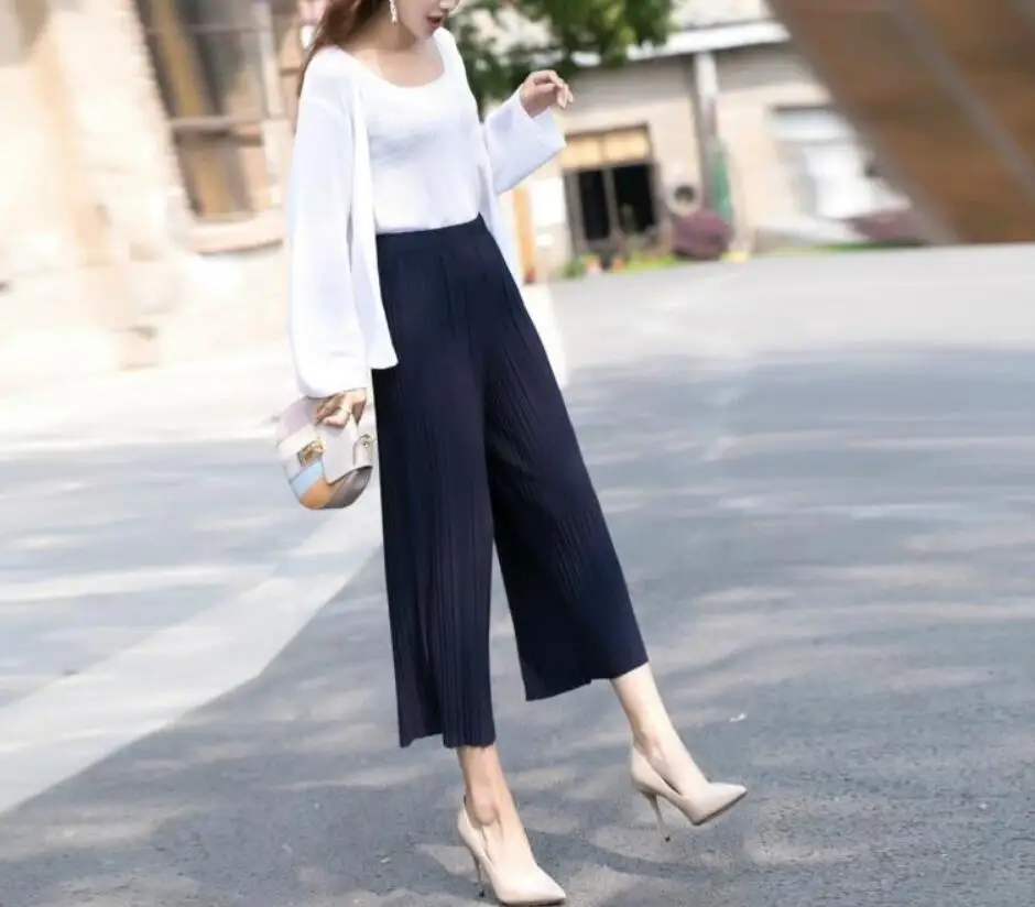Брюки плиссированные шифоновые широкие брюки женские летние новая Корейская версия девять с высокой талией свободные мм брюки