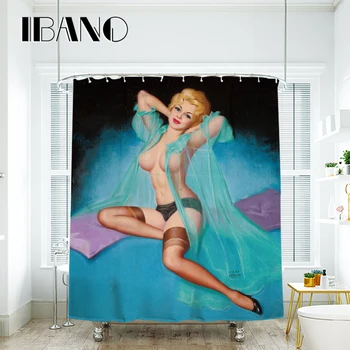 

IBANO Sexy Woman Painting Shower Curtain Waterproof Polyester Fabric Bath Curtain For The Bathroom With 12 pcs Plastic Hooks