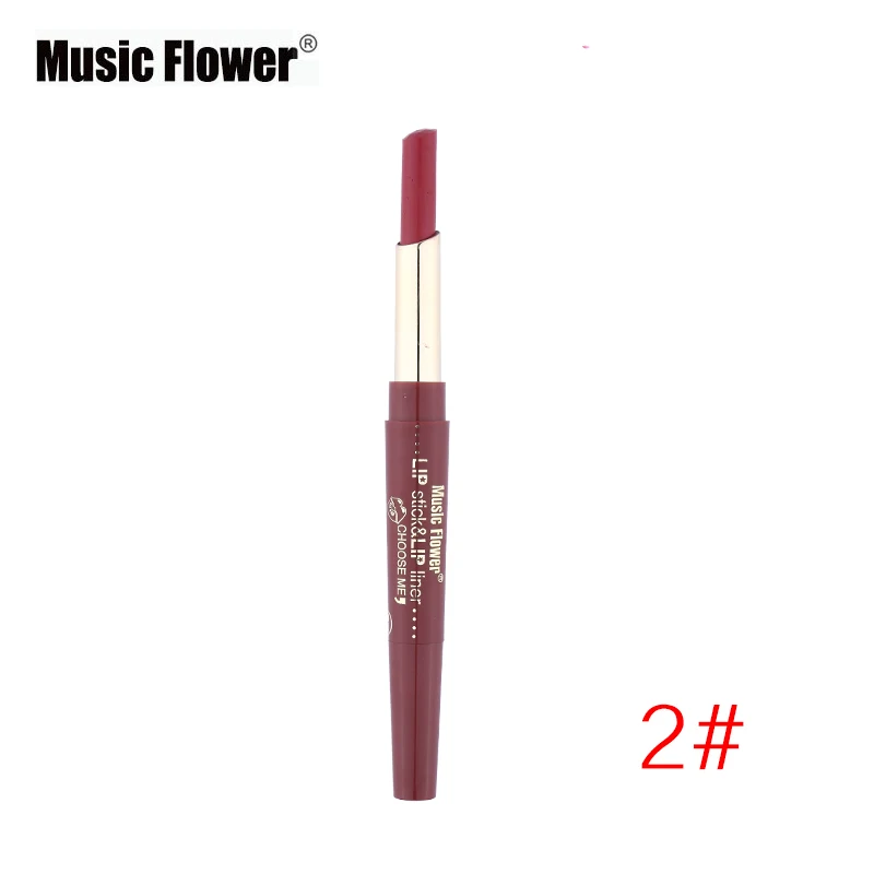 Music Flower 2 In1 губная помада+ подводка для губ, 12 Цвет, набор для макияжа, бархатный матовый блеск для губ палка Краски пигмент телесного цвета Водонепроницаемый брендовая косметика - Цвет: 02