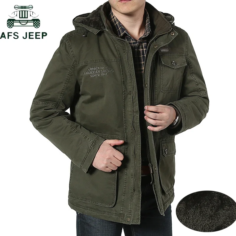 

AFS JEEP Plus Size 7XL 8XL Winter Jacket Men Cotton Cashmere Parkas men Casual Multi-pockets Hooded Collar Windbreaker Parkas