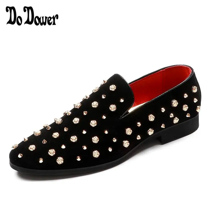 

2018 New Luxury Men's Fashion Casual Shoes Gold/red Glitter Leisure Slip on Rivets Loafers Shoes Man Party Weeding Dress Shoes