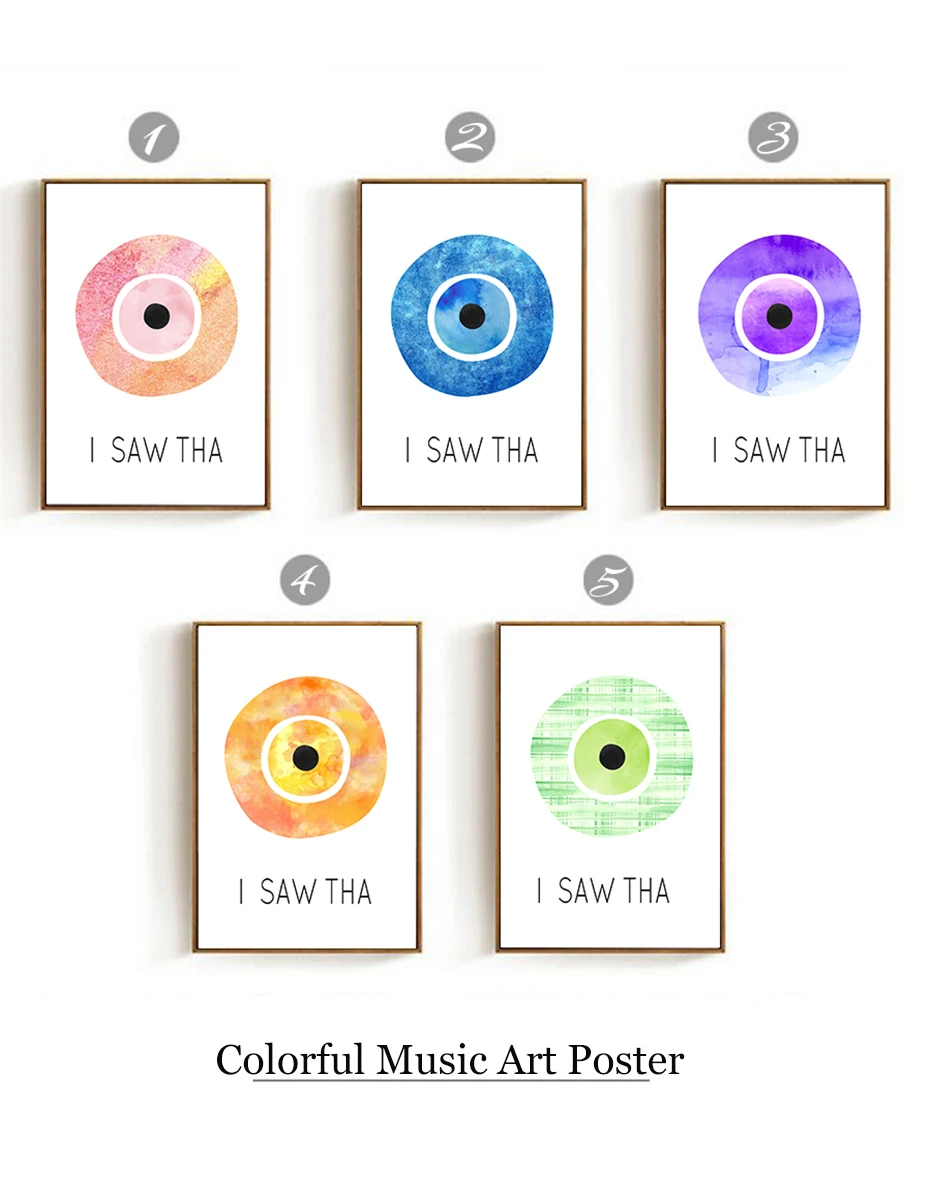 Colorful Compact Disk Wall Art Abstract Watercolor Painting I SAW THA Quote Nordic Posters&Prints Living Room Decoration Picture (1)