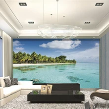 Пользовательские 3D печать DIY ткань и текстильные обои для стен облако фрески пейзаж матовый шелк для гостиной Приморский деревья на фоне неба